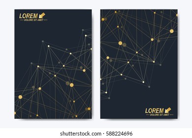 Modern vector template for brochure Leaflet flyer advert, cover, catalog, magazine or annual report. Business, science, medical design. Scientific cybernetic dots. Lines plexus. Card surface
