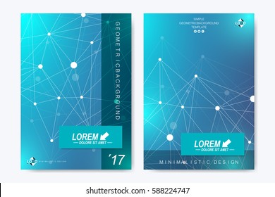 Modern vector template for brochure Leaflet flyer advert, cover, catalog, magazine or annual report. Business, science, medical design. Scientific cybernetic dots. Lines plexus. Card surface