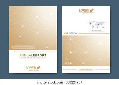 Modern vector template for brochure Leaflet flyer advert, cover, catalog, magazine or annual report. Business, science, medical design. Scientific cybernetic dots. Lines plexus. Card surface