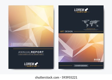 Modern vector template for brochure, Leaflet, flyer, advert, cover, catalog, magazine or annual report. Geometric background communication. Scientific particle compounds. Lines plexus. Card surface