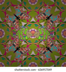 Modern vector template for brochure leaflet flyer cover catalog magazine or annual report. Colored layout on green background. Design book layout. Presentation with mandala.