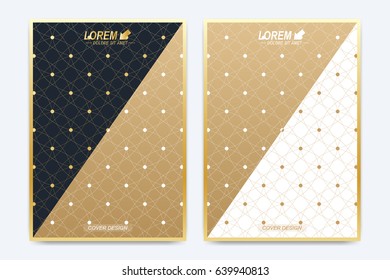 Modern vector template for brochure, Leaflet, flyer, cover, booklet, magazine or annual report. Golden presentation book layout. Geometric pattern with connected lines and dots. Lines plexus circles