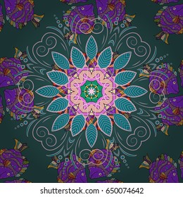 Modern vector template for brochure leaflet flyer cover catalog magazine or annual report. Colored layout on blue background. Design book layout. Presentation with mandala.