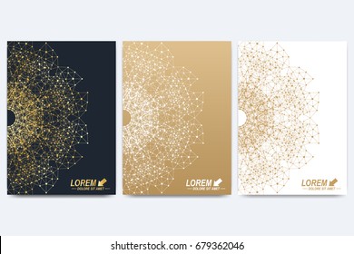 Modern vector template for brochure, leaflet, flyer, cover, magazine or annual report A4 size. Business, science, medicine and technology design book layout. Abstract presentation with golden mandala.