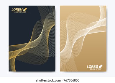 Modern vector template for brochure, leaflet, flyer, cover, catalog, magazine or annual report in A4 size. Business, science and technology design book layout. Presentation with golden waves