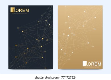 Modern vector template for brochure, Leaflet, flyer, advert, cover, catalog, magazine or annual report. Geometric pattern with connected lines and dots. Cybernetic dots. Lines plexus. Card surface.