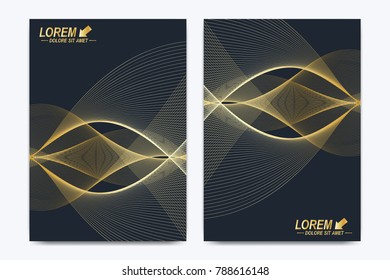 Modern vector template for brochure, leaflet, flyer, cover, catalog, magazine or annual report in A4 size. Business, science and technology design book layout. Presentation with golden waves