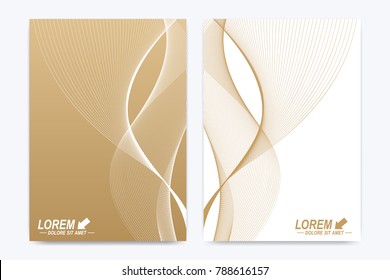 Modern vector template for brochure, leaflet, flyer, cover, catalog, magazine or annual report in A4 size. Business, science and technology design book layout. Presentation with golden waves