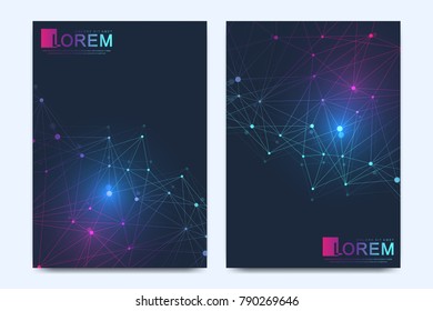 Modern vector template for brochure, Leaflet, flyer, advert, cover, catalog, magazine or annual report. Geometric pattern with connected lines and dots. Cybernetic dots. Lines plexus. Card surface.