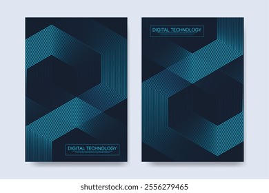 Modern vector template for brochure, poster, cover, flyer, leaflet, catalog, advert, magazine or annual report in A4 size. Business, science and technology design presentation with hexagons