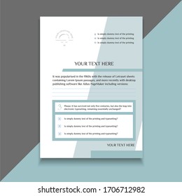 Modern Vector Template for Business Questionnaire, Survey, Report, Feedback, Interview or Flyer Design with premade logo. 