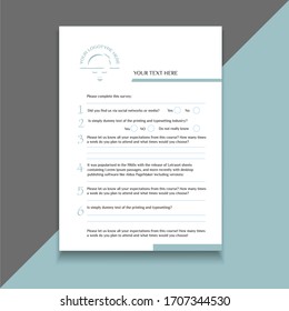 Modern Vector Template For Business Questionnaire, Survey, Report, Feedback, Interview Or Flyer Design With Premade Logo. 