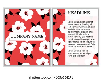 Modern vector template with floral illustrations over red and place for your heading, company name and images