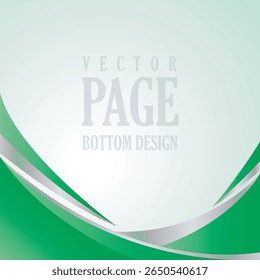Modern vector template with green abstract curved waves and silver accents. Minimalist design ideal for flyers, brochures, letterheads, business templates, or page decorations