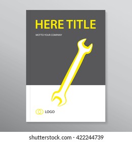 Modern vector template with open-end wrench. Yellow/grey. Brochure / annual report / book cover / offer / price list. Use for service, repair, shop, garage etc. Eps 10.
