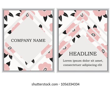 Modern vector template with pink floral illustrations and place for your heading, company name and images