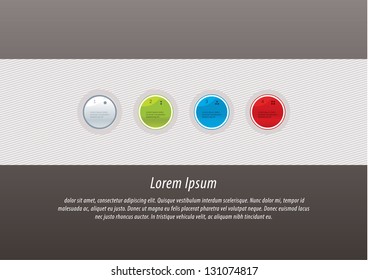 Modern vector template. Soft gray stripped background and four buttons with space for your text. For steps or choices. Fresh colors.