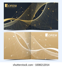Modern vector template for square brochure, leaflet, flyer, cover, catalog, magazine or annual report . Business, science and technology design book layout. Presentation with golden waves