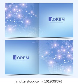 Modern vector template for square brochure, leaflet, flyer, cover, catalog, magazine or annual report . Business, science and technology design book layout. Presentation with World Globe