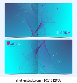 Modern vector template for square brochure, leaflet, flyer, cover, catalog, magazine, annual report. Business, science and technology design book layout. Graphic background molecule and communication