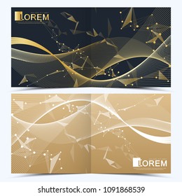 Modern vector template for square brochure, leaflet, flyer, cover, catalog, magazine or annual report . Business, science and technology design book layout. Presentation with golden waves.