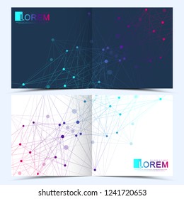 Modern vector template for square brochure, leaflet, flyer, cover, catalog, magazine or annual report . Business, science and technology design with connections points and lines