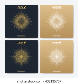 Modern vector template for square brochure, Leaflet, flyer, cover, magazine or annual report. Business, science, medicine and technology design book layout. Abstract presentation with golden mandala