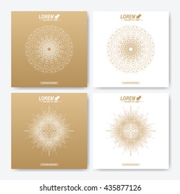 Modern vector template for square brochure, Leaflet, flyer, cover, magazine or annual report. Business, science, medicine and technology design book layout. Abstract presentation with golden mandala