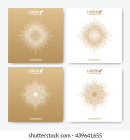 Modern vector template for square brochure, Leaflet, flyer, cover, magazine or annual report. Business, science, medicine and technology design book layout. Abstract presentation with golden mandala