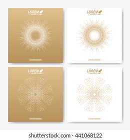 Modern vector template for square brochure, Leaflet, flyer, cover, magazine or annual report. Business, science, medicine and technology design book layout. Abstract presentation with golden mandala