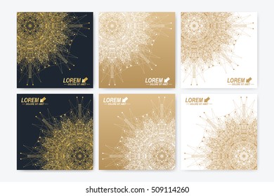 Modern vector template for square brochure, Leaflet, flyer, cover, booklet, magazine or annual report. Business, science, medicine design book layout. Abstract presentation with golden mandala