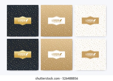 Modern vector template for square brochure, Leaflet, flyer, cover, booklet, magazine or annual report. Abstract golden presentation book layout. Geometric pattern with connected lines and dots