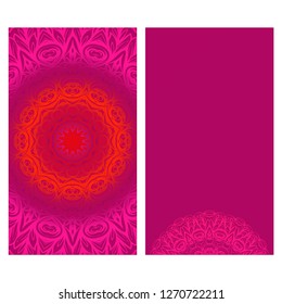 Modern Vector Template With Tribal Mandalas. For Brochure, Flyer, Cover, Magazine. Red color.