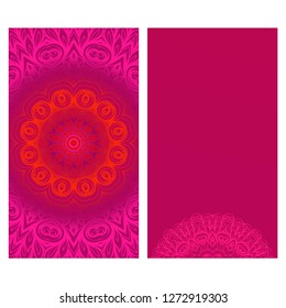 Modern Vector Template With Tribal Mandalas. For Brochure, Flyer, Cover, Magazine. Red color.