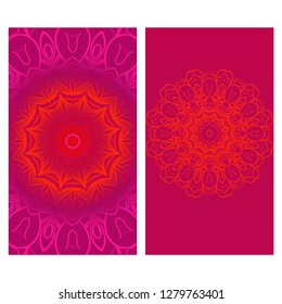 Modern Vector Template With Tribal Mandalas. For Brochure, Flyer, Cover, Magazine. Red color.