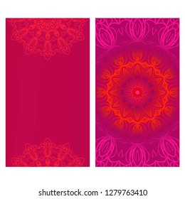 Modern Vector Template With Tribal Mandalas. For Brochure, Flyer, Cover, Magazine. Red color.