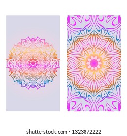 Modern Vector Template With Tribal Mandalas. For Brochure, Flyer, Cover, Magazine. Rainbow color.