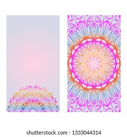 Modern Vector Template With Tribal Mandalas. For Brochure, Flyer, Cover, Magazine. Rainbow color.