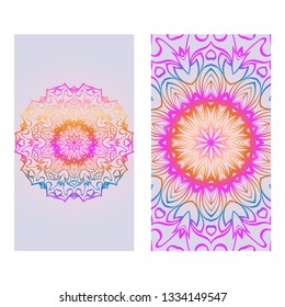 Modern Vector Template With Tribal Mandalas. For Brochure, Flyer, Cover, Magazine. Rainbow color.