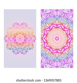 Modern Vector Template With Tribal Mandalas. For Brochure, Flyer, Cover, Magazine. Rainbow color.