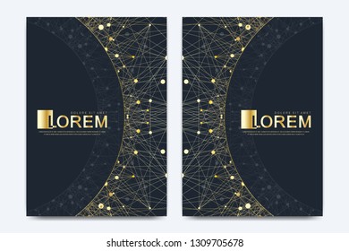 Modern vector template wedding invitation cards with marble texture background and golden geometric lines in the A4 size.