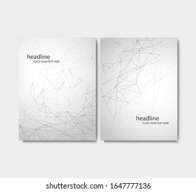Modernas plantillas vectoriales para portada A4. Fondo geométrico abstracto con líneas y puntos conectados, molécula o átomo . Diseño empresarial, científico, médico y tecnológico.