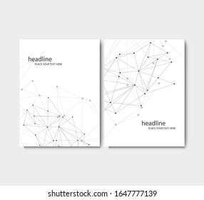 Modern vector templates for A4 brochure cover. Abstract geometric background with connected lines and dots ,molecule or atom . Business, science, medicine and technology design.