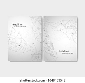 Modern vector templates for A4 brochure cover. Abstract geometric background with connected lines and dots ,molecule or atom . Business, science, medicine and technology design.