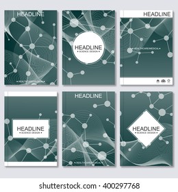 Modern vector templates for brochure, business flyer, cover magazine or report in A4 size. Molecule structure and communication, Science vector background.