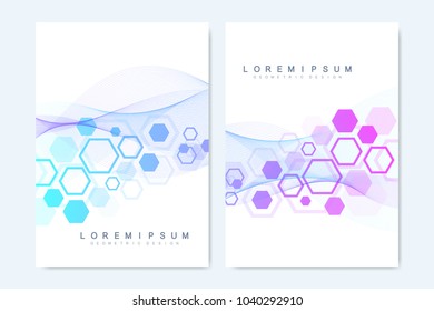 Modern vector templates for brochure, cover, flyer, annual report, leaflet. Minimal covers design. Hexagonal structure. Future geometric template. Science, medicine, technology background
