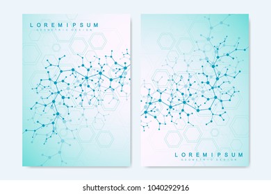 Modern vector templates for brochure, cover, flyer, annual report, leaflet. Minimal covers design. Molecule structure. Future geometric template. Science, medicine, technology background