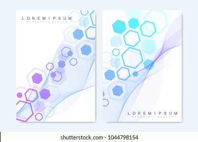 Modern vector templates for brochure, cover, flyer, annual report, leaflet. Minimal covers design. Hexagonal structure. Future geometric template. Science, medicine, technology background