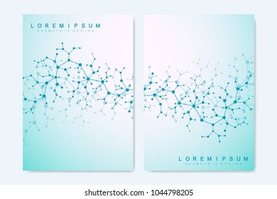 Modern vector templates for brochure, cover, flyer, annual report, leaflet. Minimal covers design. Molecule structure. Future geometric template. Science, medicine, technology background