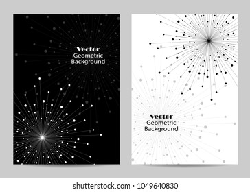 Modern vector templates for brochure cover in A4 size. Abstract geometric background with connected lines and dots. Business, science, medicine and technology design.